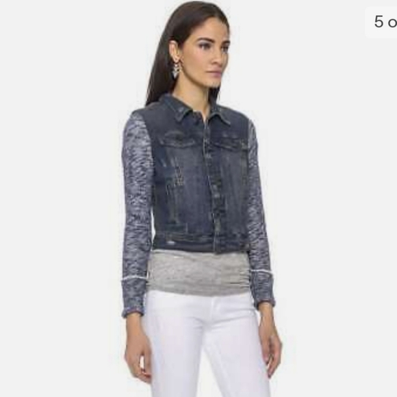 FREE PEOPLE DISTRESSED DENIM KNIT JERSEY JACKET SIZE MEDIUM - Picture 1 of 8